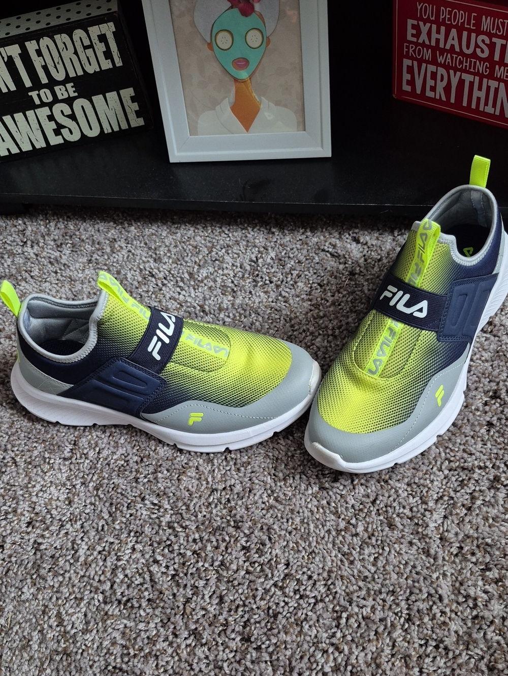 Fila Neon Yellow and Navy Slip-On Athletic Sneakers